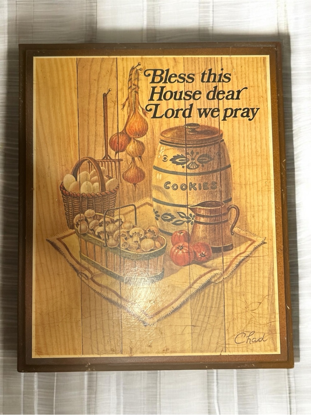 Vintage 1970s Chad Americana Kitchen Wall Plaque Wood Bless This House Prayer